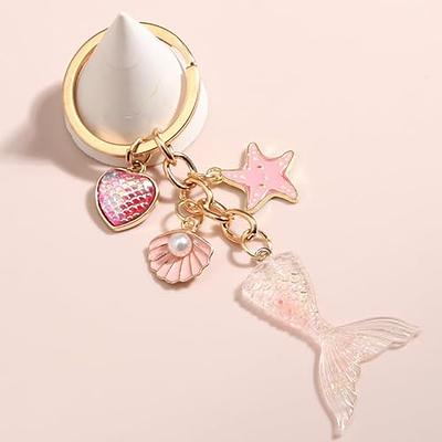 Pink mermaid tail glitter keychain