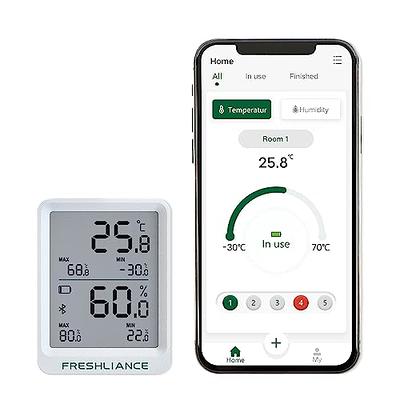 Wireless Bluetooth Thermometer Hygrometer Indoor Outdoor, Mini Bluetooth Humidity and Temperature Sensor with Data Export for iOS Android, for House