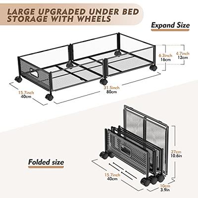 LEHOM Under Bed Storage with Wheels, Plastic Underbed Bins with Sturdy  Metal Tubes Rolling Under Bed Drawer Storage Container with Window and  Handle
