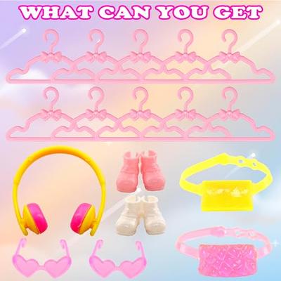 26 PCS Mini 5.3 Inch Doll Clothes and Accessories Include 5 Tops, 5 Pants  for Boy Dolls, 5 Dresses for Girl Dolls and 2 Shoes, 10 Outfits Hangers
