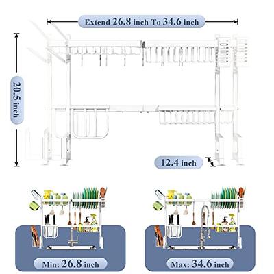 Over The Sink Dish Drying Rack, Full Stainless Steel Adjustable (26.8 to  34.6) Large Dish Drying Rack for Kitchen Counter with Multiple Baskets