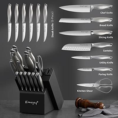 Emojoy Knife Set with Block, 15 Pieces Kitchen Knife Set with Built-in  Sharpener, German Stainless Steel Sharp Chef Knife Set with Hollow Handle,  Dishwasher Safe and Rust Proof - Yahoo Shopping