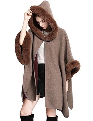 Winter Women Hooded Cloak Cape Coat Loose Long Sleeve Poncho