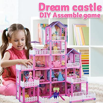  Girls Doll House for 3 4 5 6 7 8 Year Old Toy, Dollhouse  Furniture and Accessories Pink Dream House Princesses, DIY Building Playset  Pretend Play Toddler Doll Houses for Kids