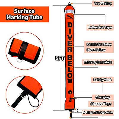 5FT Diving Surface Marker Buoy (SMB), Signal Tube Safety Sausage with 100FT  Aluminum Big Finger Spool Reel and Double Ended Hook Clip for Underwater  Scuba Diving Snorkeling (5FT Orange SMB+Black Reel) 