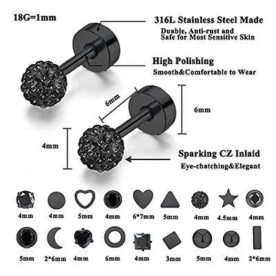 Stud Earrings for Women Mens Hypoallergenic Surgical Stainless Steel  Barbell Screw Flat Back Earrings 3mm Tiny Dainty Cubic Zirconia Inlaid Ear  Piercing Cartilage Tragus Helix Earring Studs (6 Pairs) 