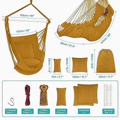 Outerman Hammock Chair, Hanging Chair with 3 Cushions and Foot Rest  Support, Durable Metal Spreader Bar Max 440 Lbs, Swing Chair for Bedroom,  Indoor 