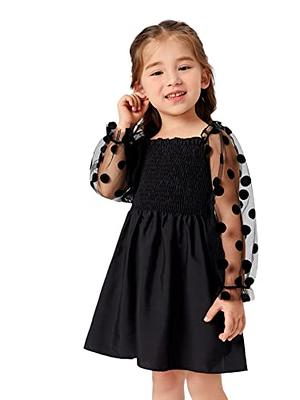 WDIRARA Toddler Girl's Polka Dots Mesh Flounce Long Sleeve Flared Shirred  Dress Black 120 - Yahoo Shopping