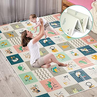 Mergren Large Waterproof XPE Foam Baby Play Mat with Reversible Patterns  and Anti-Slip Floor Colorful Animal Crawling Mat for Infants- 79 x 71 