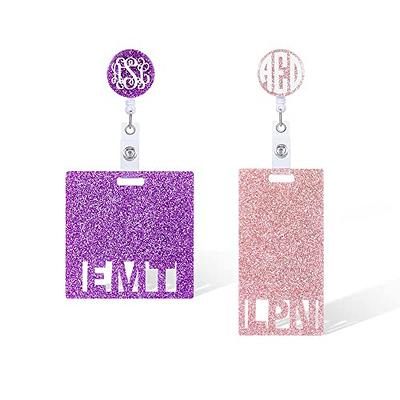 Plifal RN BSN Badge Buddy Card Nurse Nursing Accessories Glitter Purple  Horizontal Badge Identification Tags