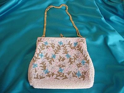 Vintage Delill Hand Made Beaded Evening Bag Hong Kong Floral