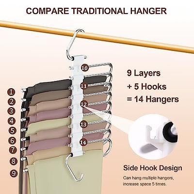 LAOYBLES Upgrade 9 Layers Pants Hangers Space Saving, Set of 4 Closet  Organizer for Jeans Trousers Skirts Scarf, Multi Purpose S-Type Hanger with  Hooks(White) - Yahoo Shopping