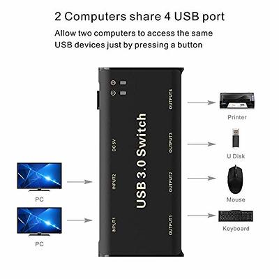 USB 3.0 Switch Selector for 2 Computers, USB Switcher Sharing 4 USB Devices  Peripheral Hub for Mouse, Keyboard, Scanner, Printer; for