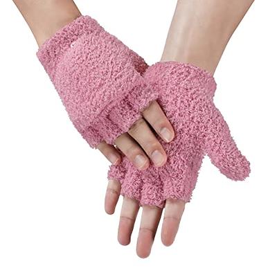 Achiou Warm Fingerless Gloves for Women Men, Convertible Winter