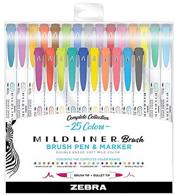 Zebra Pen Mildliner Brush Marker, Double Ended Brush and Fine Tip Pen,  Assorted Soft Colors, 15 Count (Pack of 1)