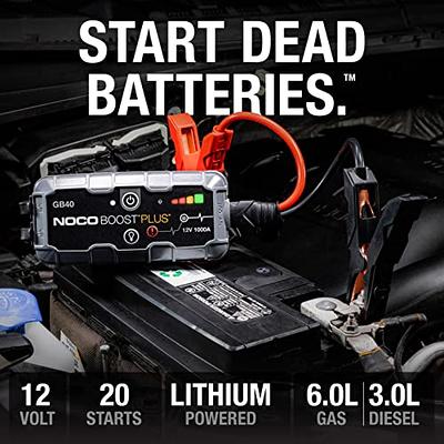 NOCO Boost Plus GB40 1000A UltraSafe Car Battery Jump Starter, 12V Battery  Pack, Battery Booster, Jump Box, Portable Charger and Jumper Cables for 6.0L  Gasoline and 3.0L Diesel Engines, Gray - Yahoo