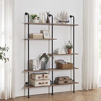 HOMBAZAAR Industrial Bookshelf, 6-Tier Industrial Pipe Bookshelf, Wall  Mounted Ladder Shelves with Metal Frame for Home Office, Living Room, Oak  Brown