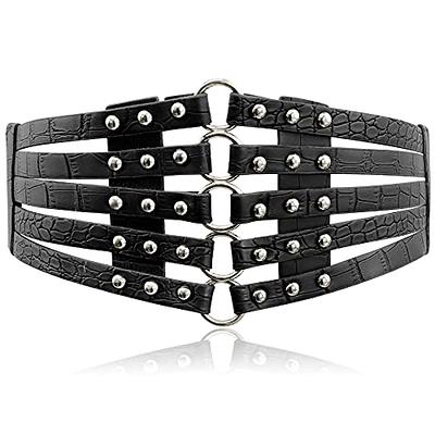 SUOSDEY Women Fashion Wide Elastic Belt Stretch Waist Belt with Easy Silver Buckle for Dresses