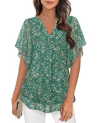 Anyally Womens Summer Dressy Chiffon Blouses V Neck Petal Short Sleeve Tunic  Tops for Leggings Casual T-Shirts, L Khaki - Yahoo Shopping