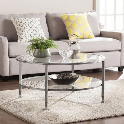 32.3 in. Round Tempered Glass Coffee Table 2-Tier Glass Top