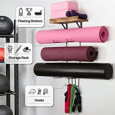 Wall Mount Yoga Mat Storage & Foam Roller Rack Black 