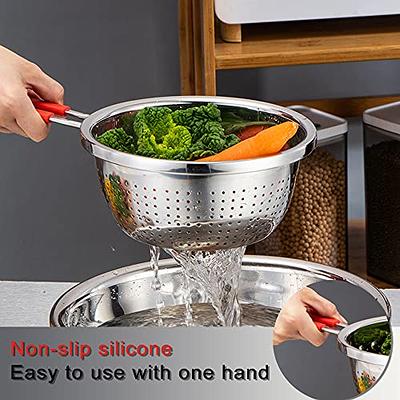 18/8 Stainless Steel Colander, Easy Grip Micro-Perforated 5-Quart Colander, Strainer with Riveted and Heat Resistant Handles, BPA Free. Great for