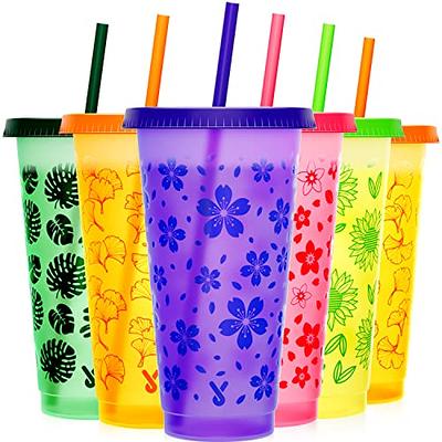 Plastic Kids Cups with Lids and Straws - 10 Pack 12 oz Reusable Tumbler  with Straw  Color Changing Cup with Lid Adults Bulk Travel Tumblers  Drinking Cups for Cold Coffee 