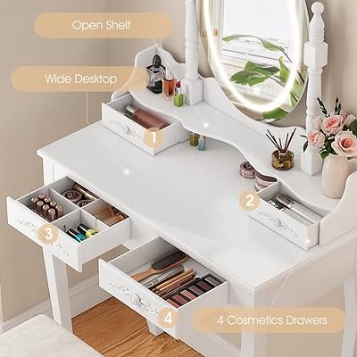 Makeup Vanity Desk with Mirror and Lights Adjustable Brightness 3 Color  Modes for Bedroom White 