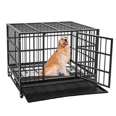 48 Inch Heavy Duty Indestructible Dog Crate Steel Escape Proof, Indoor  Double Door High Anxiety Cage, Kennel With Wheels, Removable Tray, Extra  Large