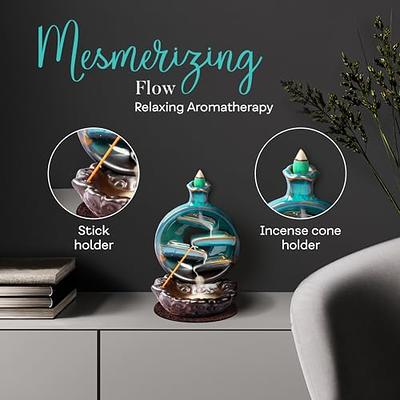 Waterfall Incense Burner Backflow Ceramic Inscents Cone Stick Holder with  10 Cool Back Flow Cones Incent Set