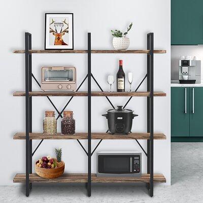 17 Stories Bookcases and Bookshelves Triple Wide 5 Tiers Industrial Bookshelf, Large Etagere Bookshelf Open Display Shelves with Metal Frame for Livin