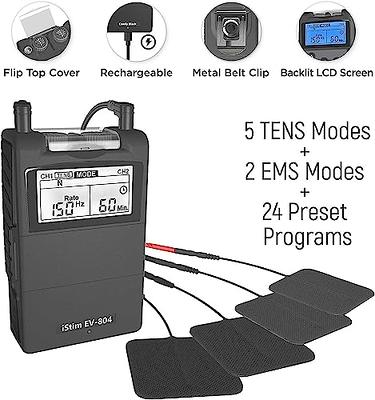 iSTIM EV-804 TENS/EMS 2 Channel Rechargeable Combo Machine Unit - Muscle  Stimulator + Back Pain Relief and Management- 7 modes/24 Programs/Backlit  (Including Electrodes Pads) - Yahoo Shopping