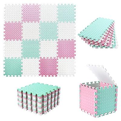 Tamiplay 16 Tiles Foam Play Mat, 0.4 Inch Thicked Interlocking Floor Mats  with Solid Colors, Squares Baby Play Mat, EVA Foam Puzzle Floor Mat Foam  Mats for Kids, Baby, Toddlers(White/Pink/Bean Green) 