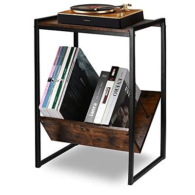 Walnut Vinyl Storage Record Player Stand, Solid Wood On Minimalist