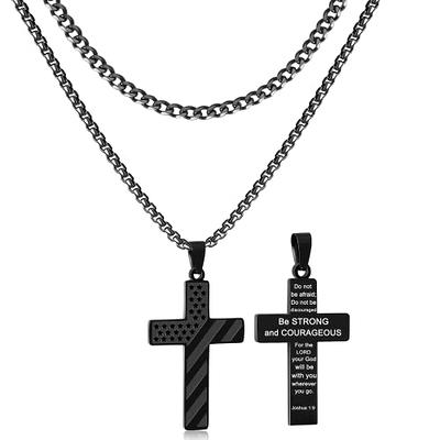  REVEMCN Black Silver Stainless Steel Dog Tag Cross Necklace for  Men Boys Featuring Lord's Prayer Bible Verse Cross Pendant with 20-24 Inch  Rope Chain, Inspirational Jewelry Gift for Boys and Men (