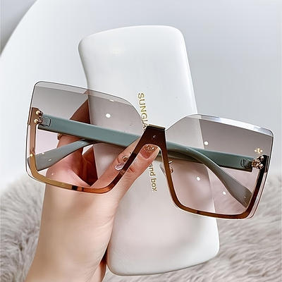 Fullgren Trendy Oversized Square Rimless Sunglasses for Women Men UV400  Metal Sun Glasses