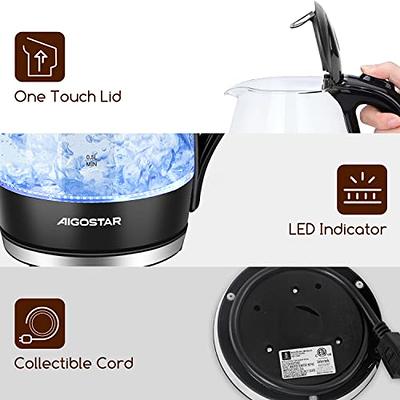 Aigostar Electric Kettle, 1.7 Liter Tea Kettle Pot, Electric Tea Kettle  with LED Illuminated and Filter, High Borosilicate Glass Hot Water Kettle,  BPA Free, Auto Shut off, Boil-Dry Protection, Black - Yahoo