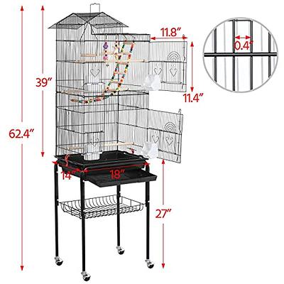 35-inch Wrought Iron Flight Bird Cage for Cockatiels Parakeets Pigeons  Parrot Lovebird with Rolling Stand Bird Playground