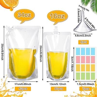 500ML Drink Pouches WITH Straw & Funnel Set 100 PC, Clear Reusable Juice  Bags