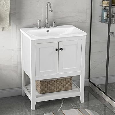 Wall Mounted Vanity Cabinet with Adjustable Open Shelf, 30 Inch Bathroom  Vanity with White Ceramic Basin Set, Bathroom Storage Cabinet with Soft  Close Doors, Easy to Maintain, Imitative Oak 