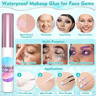 Flatback Face Gems Kits for Makeup with Glue, Round Glass Crystal