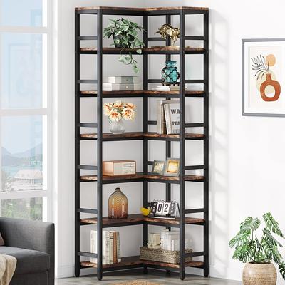 Brown Industrial 5 Tier Corner Shelf, Corner Storage Rack Indoor Plant  Stand, Modern Corner Bookshelf and Bookcase