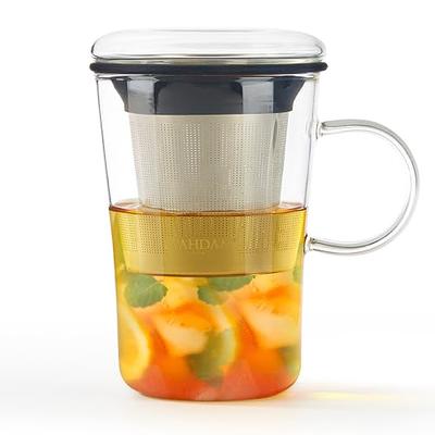 Glass Tea Cup with Infuser & Lid (16 oz) Loose leaf Tea Infuser I Scratch  Resistant, Microwave Safe Tea Steeper