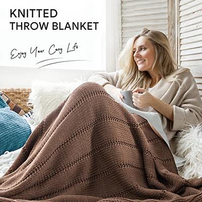 RECYCO Cable Knit Brown Throw Blanket for Couch, Super Soft Warm