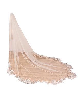 EllieWely 1 T Cathedral Length Floral Lace Appliques Wedding Bridal Veil  Ivory - Yahoo Shopping