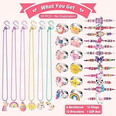 WESAYEE Kids Jewelry for Little Girls, Unicorn Play Necklaces Rings  Bracelets Set for Toddlers age 4-6 5-7 6-8, Costume Dress Up Jewelry Bulk