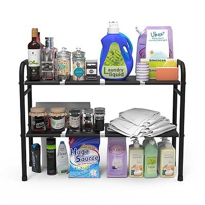 Under Sink Cabinet Shelf Organizer, Expandable Metal Under Sink Rack  Storage with 8 Removable Panels for Kitchen Bathroom, 2 Tiers, White
