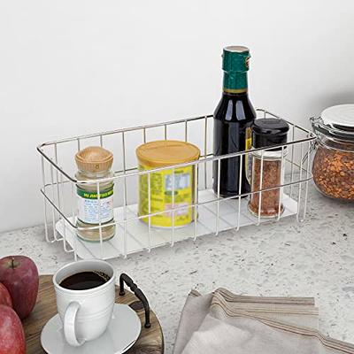Qcold Wire Storage Basket, Metal Baskets for Shelves, Multipurpose Counter  Organizer with Wooden Handles, Decorative Storage Bins for Countertop
