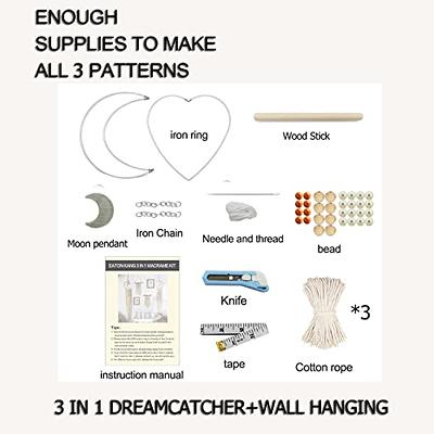 Macrame Kits for Adults Beginners 3PCS：1 Macrame Wall Hanging Supplies +1  Moon Macrame kit +1 Heart DIY Dream Catcher Kit,Includes Macrame Cord and