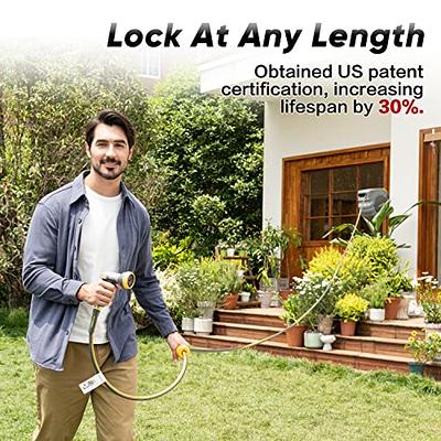 REDUCTUS Retractable Garden Hose Reel, 1/2 x130ft inch Wall Mount  Retractable Water Hose with 10 Pattern Hose Nozzle, Any Length Lock/180°  Swivel Automatic Hose Reels for Outside Garden Watering